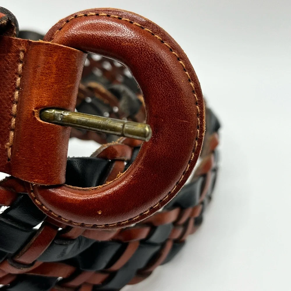 vintage G.H Bass & Co brown black L woven braided leather belt unisex Y2K #9